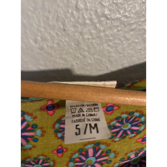 Natural Life Live Happy Shirt Womens Small Medium Green Boho Floral Fringe Tunic - Picture 4 of 7